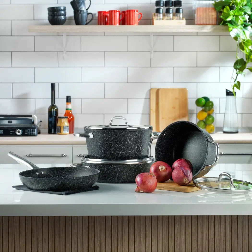SCHAFER Dark Millard Yanmaz Yapışmaz Siyah Tencere Seti - 7 Parça