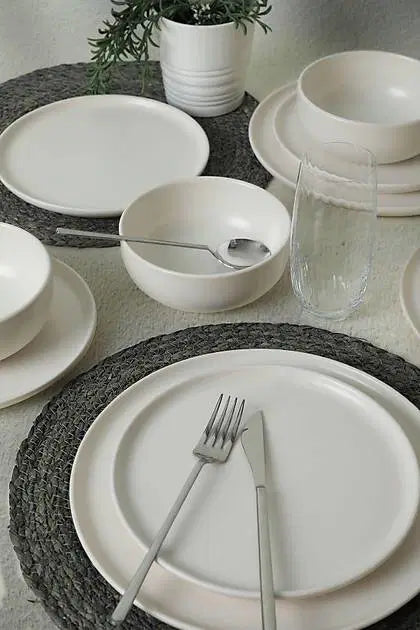 KERAMIKA Nordic Mat Beyaz Yemek Takımı 18 Parça 6 Kişilik 022
