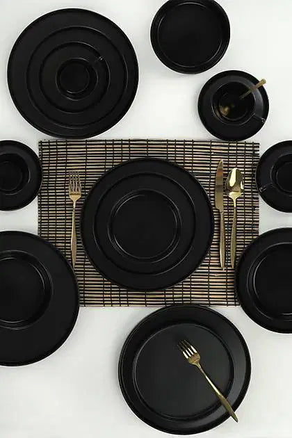KERAMIKA Mat Siyah Stackable Yemek/Kahvaltı Takımı 20 Parça 4 Kişilik