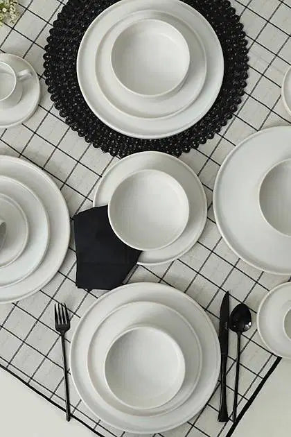 KERAMIKA Mat Beyaz Stackable Yemek/Kahvaltı Takımı 20 Parça 4 Kişilik