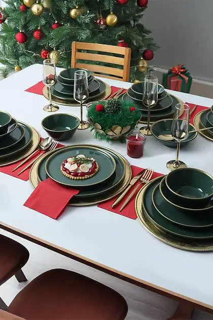 KERAMIKA Green Gold Fileli Nordic Yemek Takımı 24 Parça 6 Kişilik