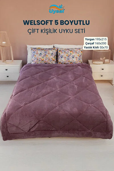 UYSAL WELSOFT 5 BOYUTLU ÇİFT KİŞİLİK UYKU SETİ MÜRDÜM 195x215