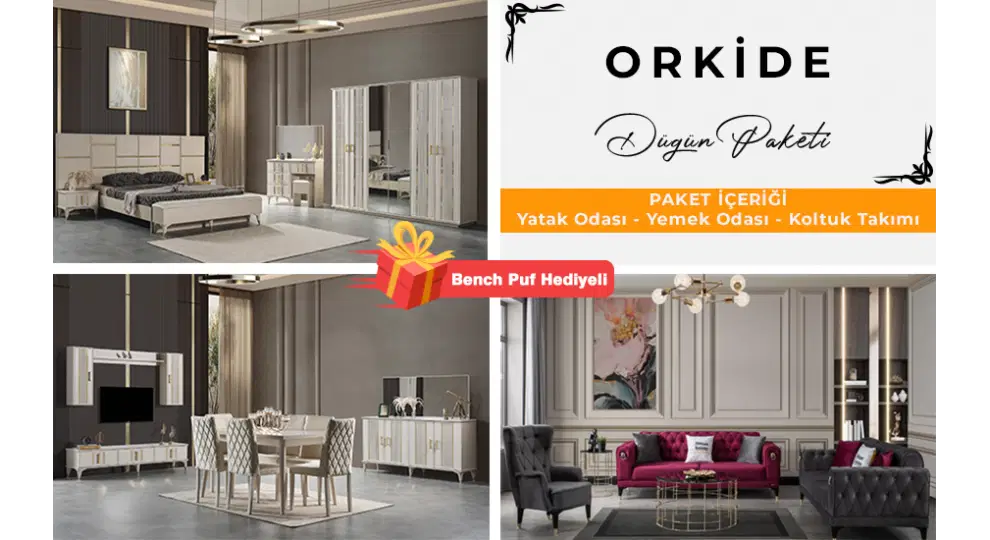 FLYMOB Orkide Düğün Paketi (Yüzler MDF Kasa Suntalem Malzemeden Üretilmiştir)