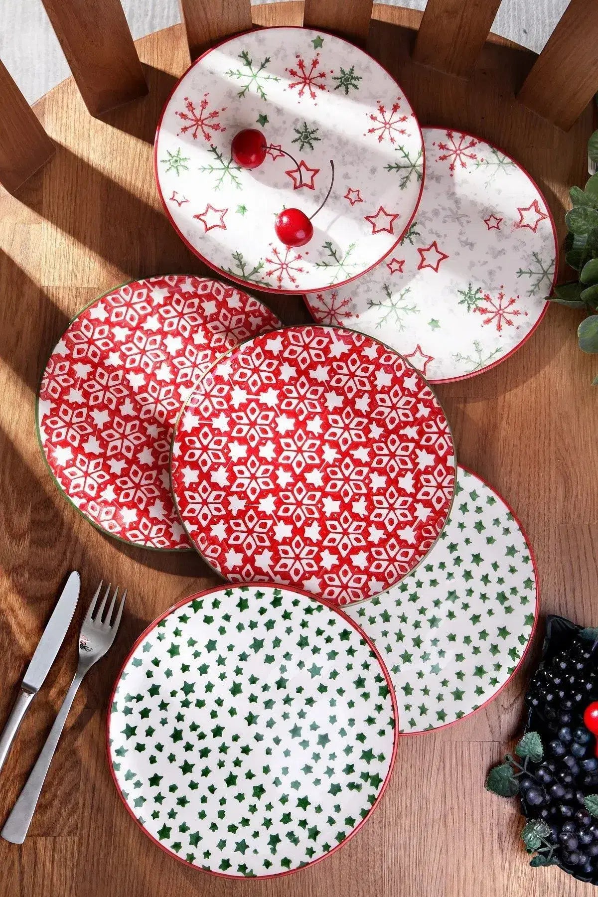 KITCHEN LIFE 6'lı Özel Yılbaşı Tasarım Handmade 21cm Pasta Tabak Seti