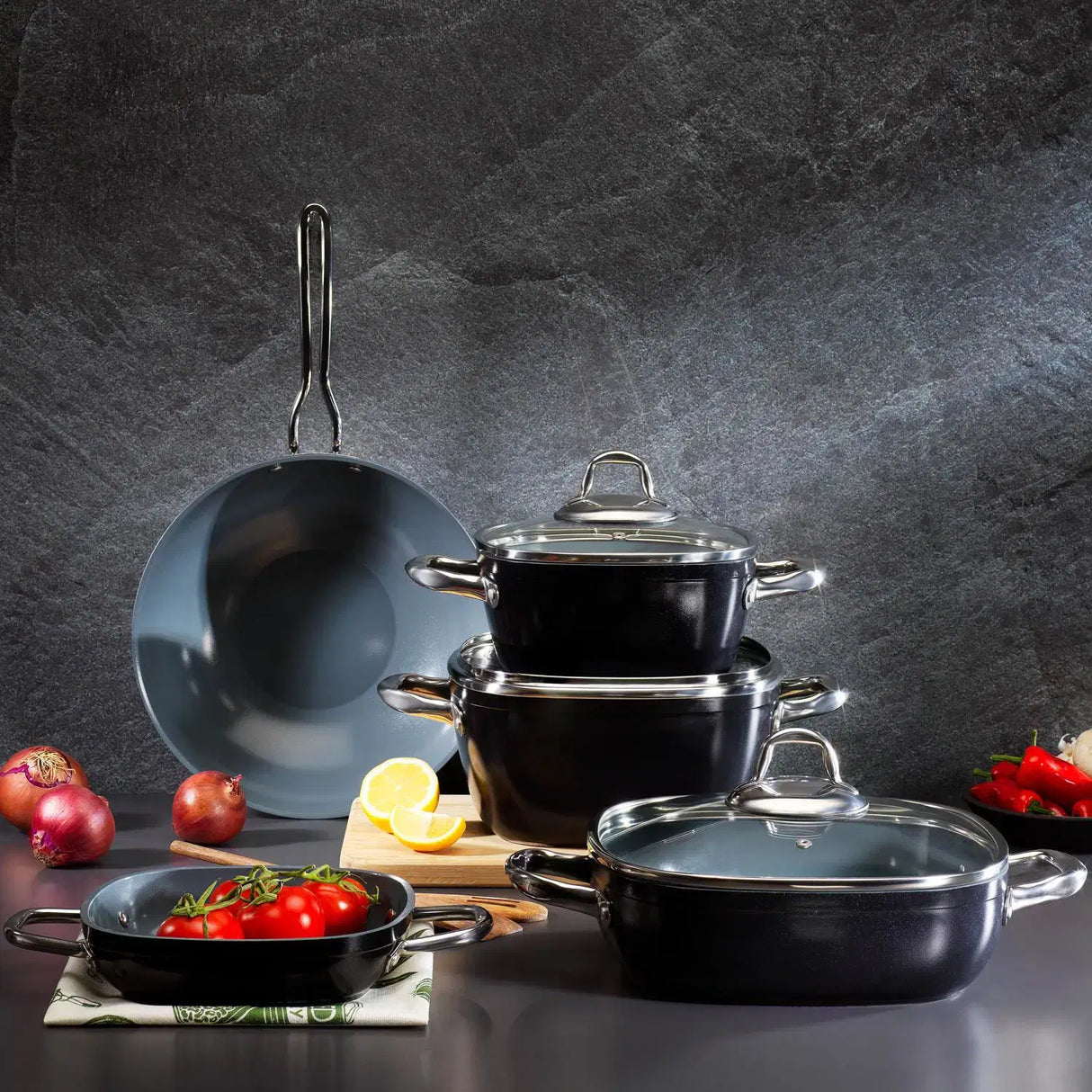 SCHAFER Gastronomie Master Seramik Derin Tencere 24cm - Siyah/Gri