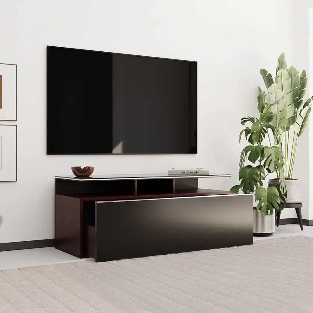 ADORE Vision Çekmeceli Tv Sehpası - Sonoma-Parlak Lake Siyah 117x48x40 cm