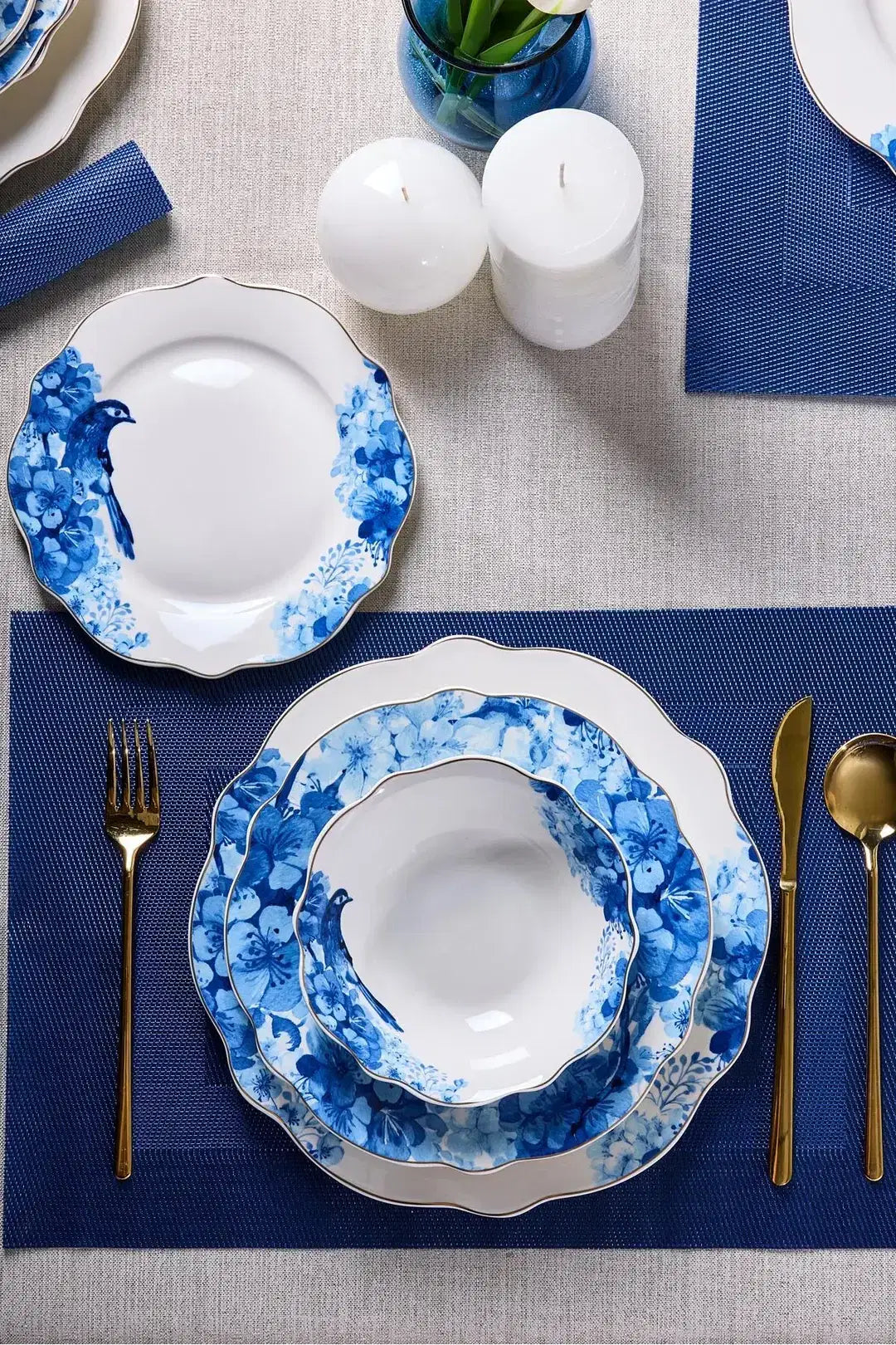 PEROTTI Porselen Blue Bird Bone - 24 Parça Yemek Takimi