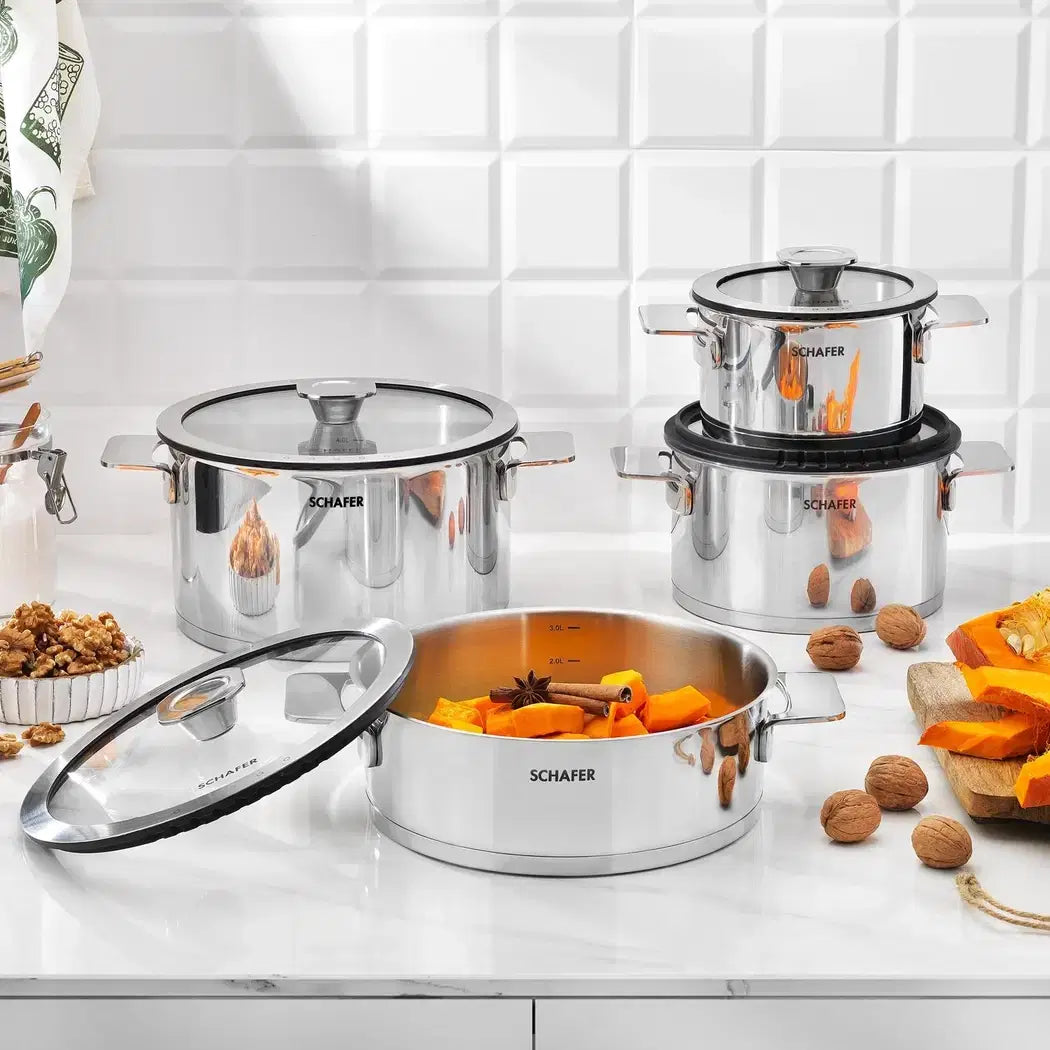 SCHAFER Steel Pro Çelik Tencere Seti 8 Parça - Inox
