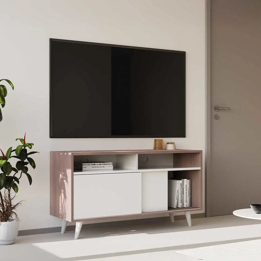 ADORE Retro Slide Tv Sehpası Latte-Mat Lake Beyaz 120x60x40 cm