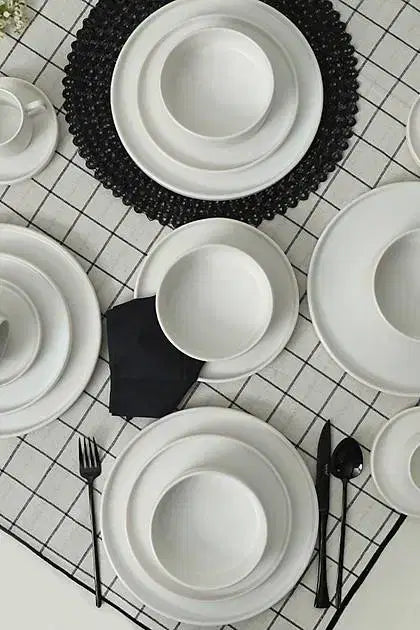 KERAMIKA Mat Beyaz Stackable Yemek/Kahvaltı Takımı 20 Parça 4 Kişilik