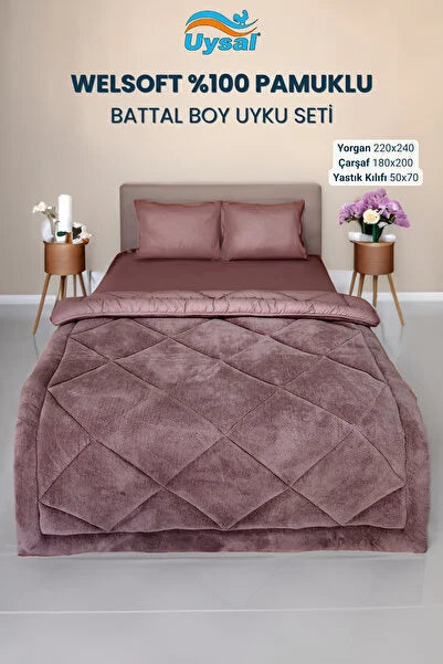 UYSAL WELSOFT AKFİL BATTAL BOY UYKU SETİ 220x240 GÜL KURUSU