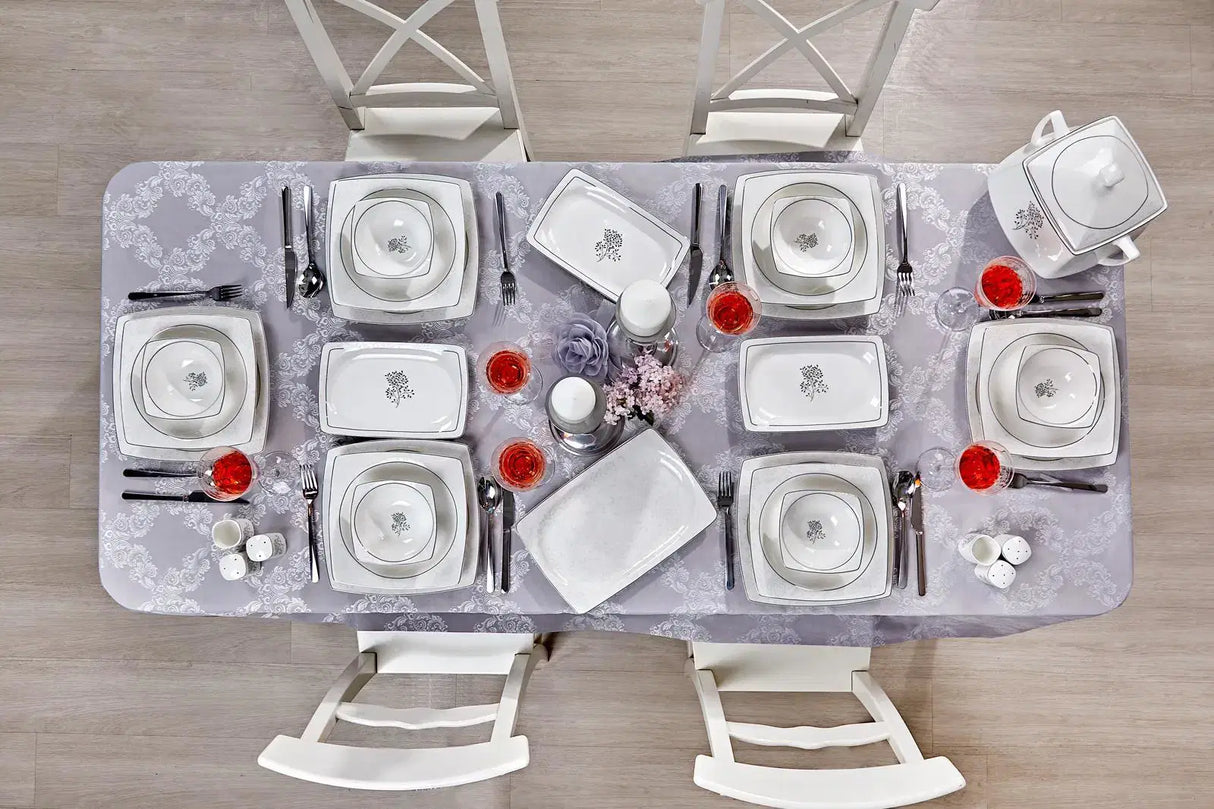 TAC EV Real Bone Tia Platin 12 Kişilik Yemek Takımı - 60 Parça