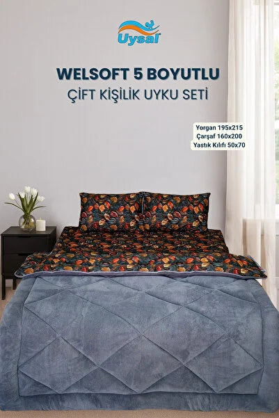 UYSAL WELSOFT 5 BOYUTLU ÇİFT KİŞİLİK UYKU SETİ ANTRASİT 195x215