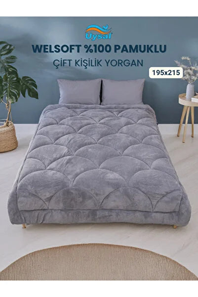 UYSAL WELSOFT AKFİL MİDYE DESEN ÇİFT KİŞİLİK YORGAN ANTRASİT 195x215