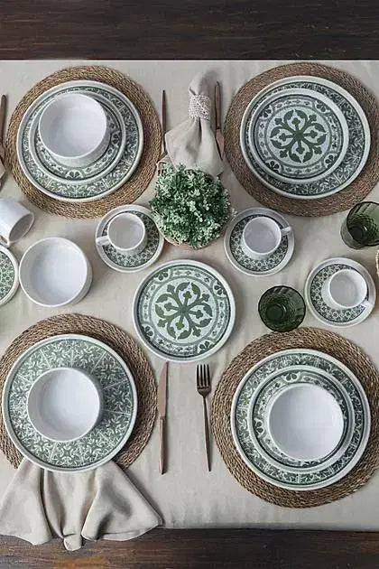 KERAMIKA Timeless Green Stackable Yemek / Kahvaltı Takımı 20 Parça 4 Kişilik