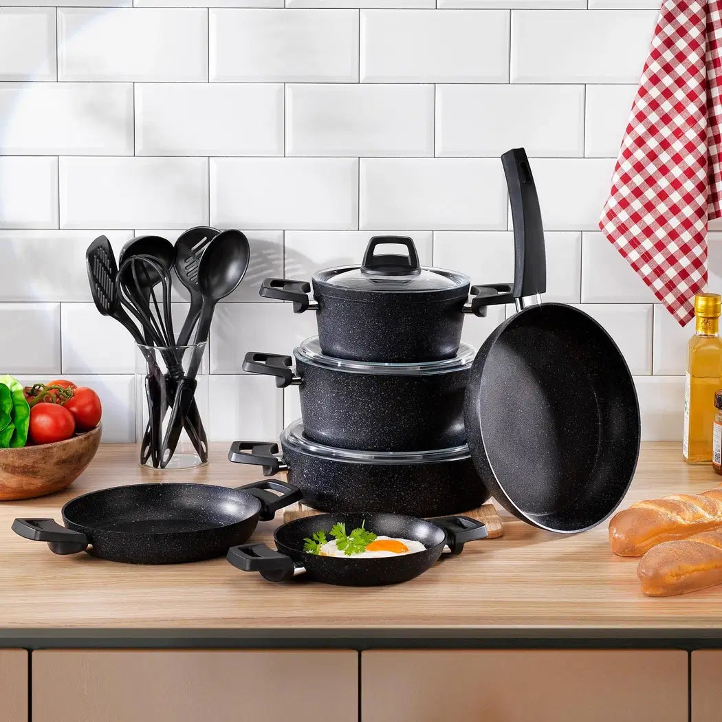 SCHAFER Black Stone Siyah Tencere Seti - 14 Parça