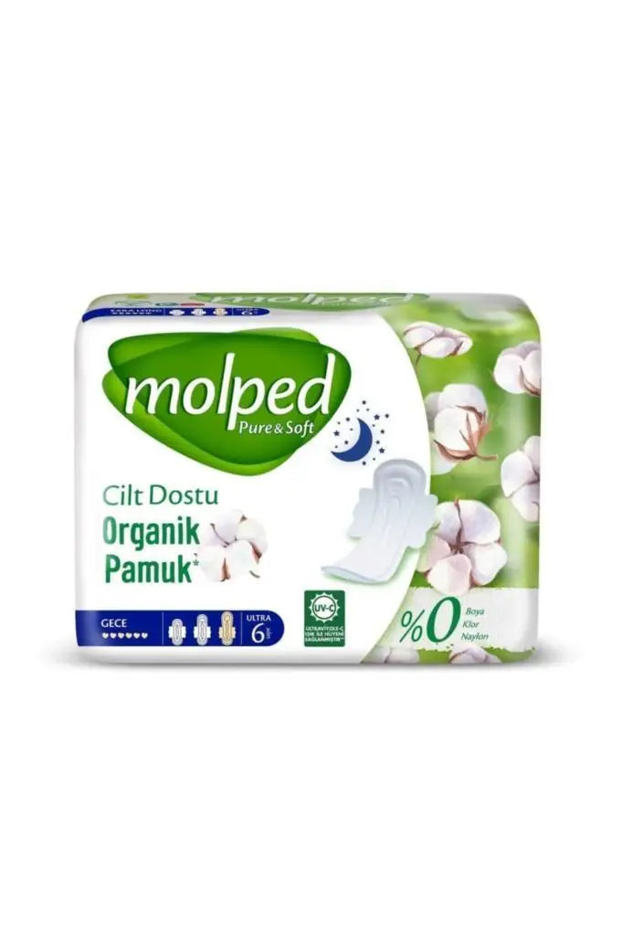 MOLPED Pure & Soft Cilt Dostu Organik Pamuk Ultra Gece 6 Adet Ped