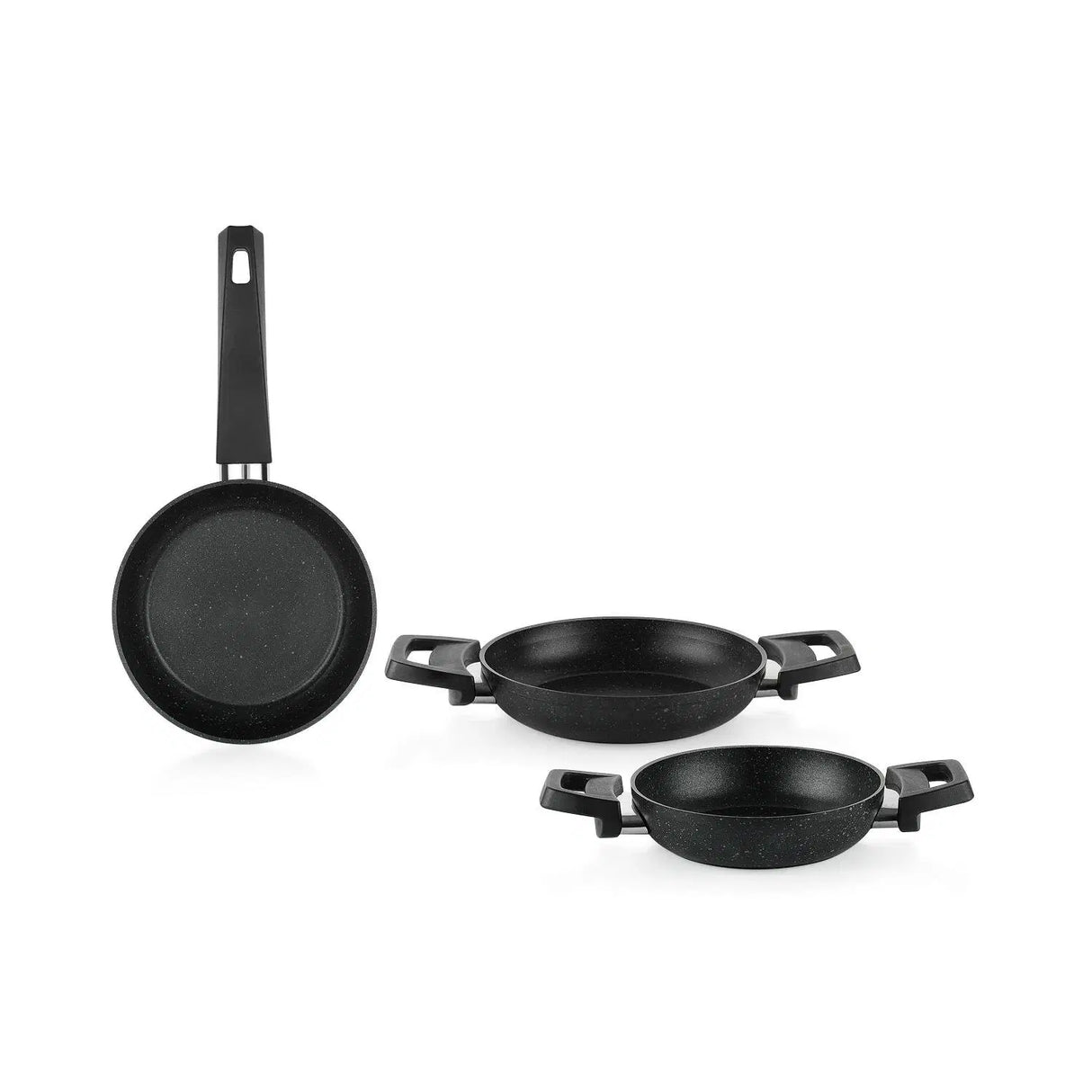 SCHAFER Black Stone 3'lü Siyah Tava + Sahan Seti