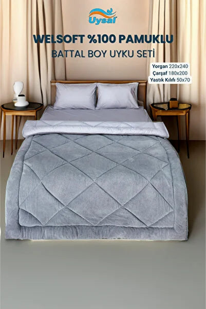 UYSAL WELSOFT AKFİL BATTAL BOY UYKU SETİ 220x240 GRİ