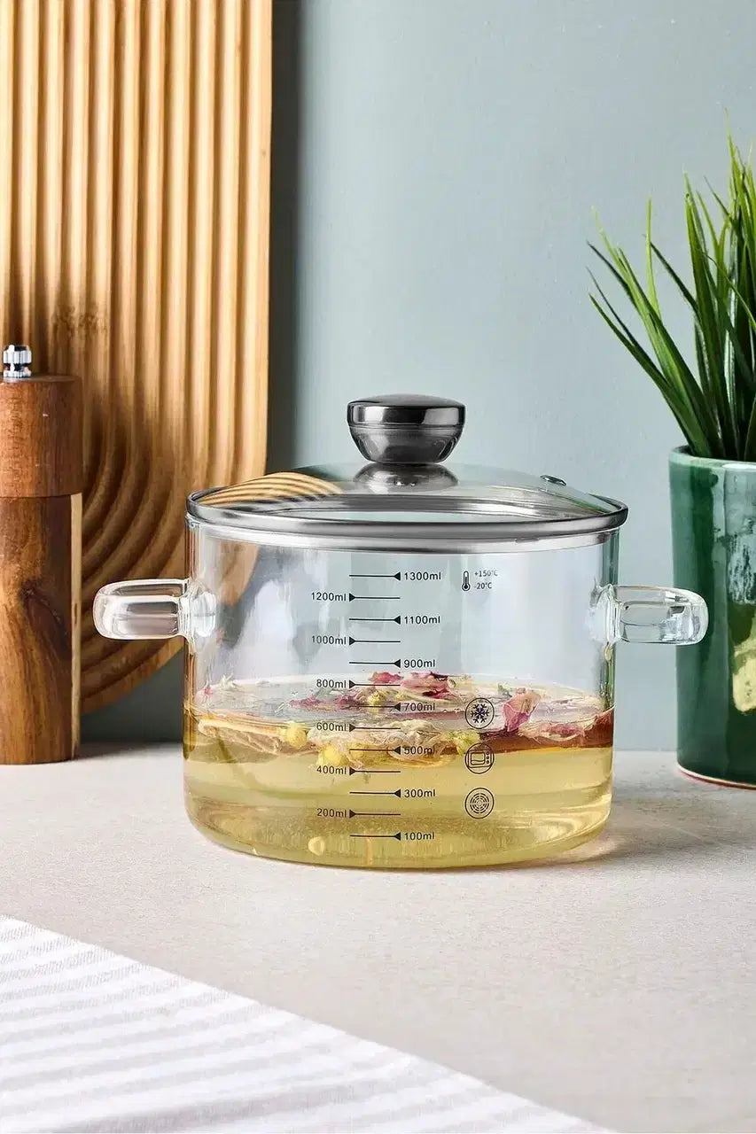 PEROTTI Sean Silver 1300ml Borosilikat Cam Tencere