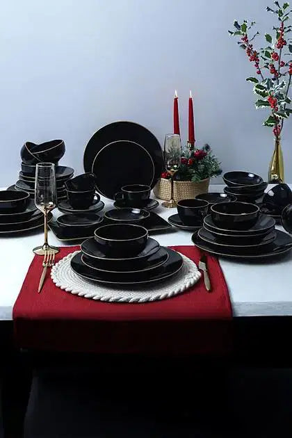 KERAMIKA Ege Siyah Gold Yemek/Kahvaltı Takımı 44 Parça 6 Kişilik