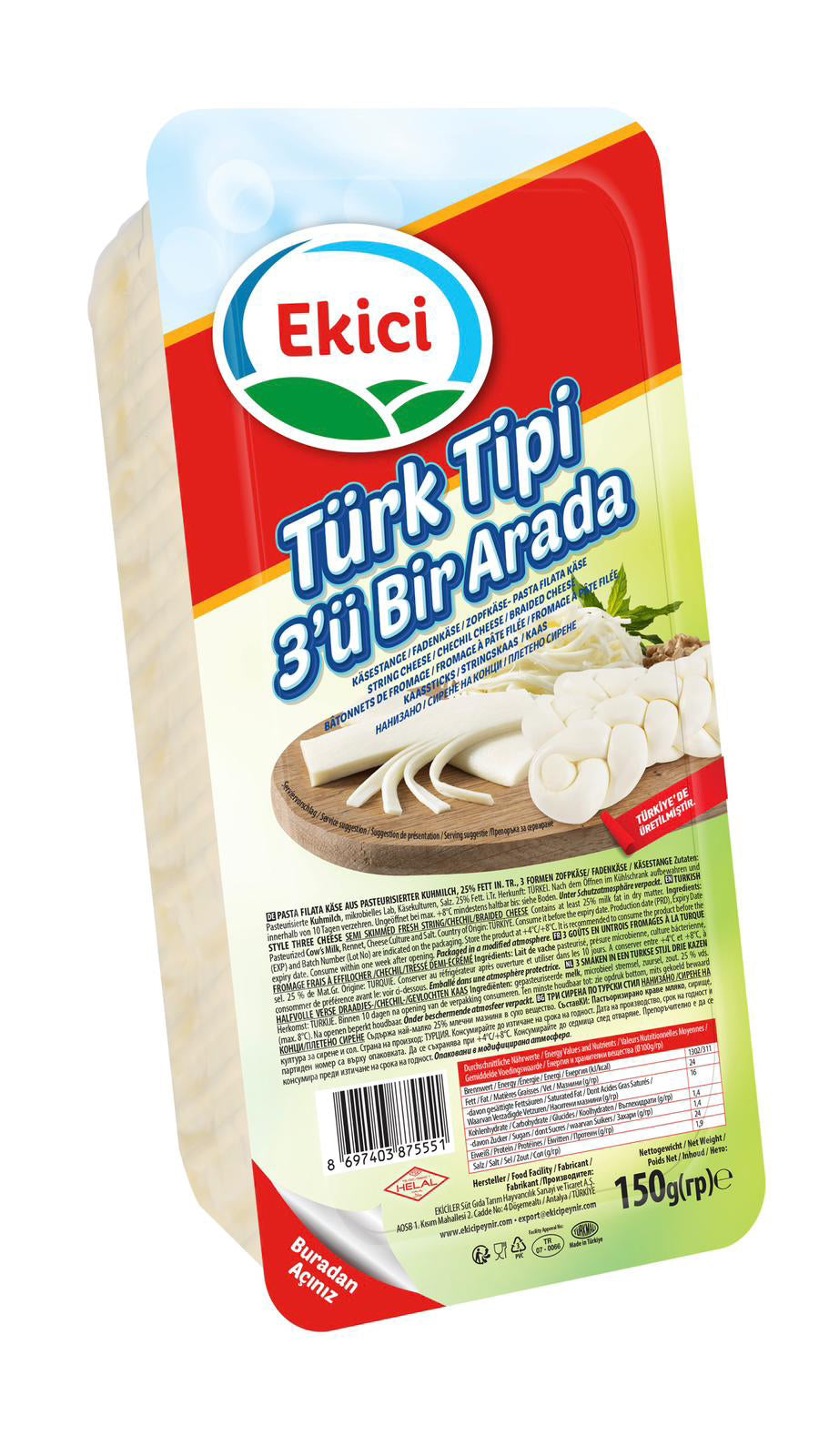 EKİCİ - 3 ‘ü Bir Arada Peynir (Çeçil / Örgü/ Dil) 150 gr