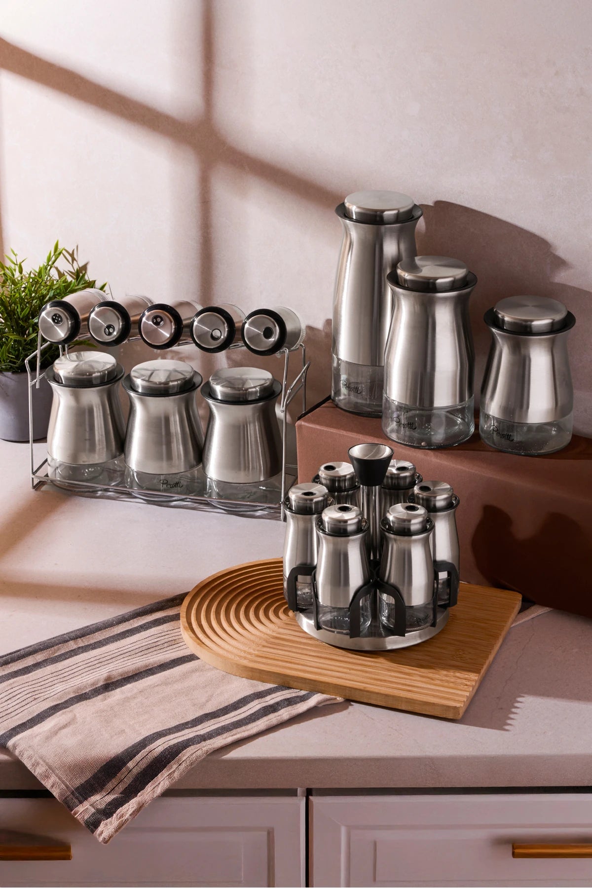 PEROTTİ Inox Paslanmaz Çelik ve Cam Çok Amaçlı Ergonomik Baharatlık ve Kavanoz S