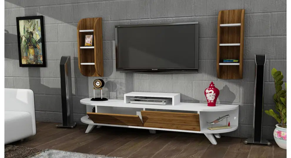 FLYMOB Aral Ceviz beyaz Tv Ünitesi