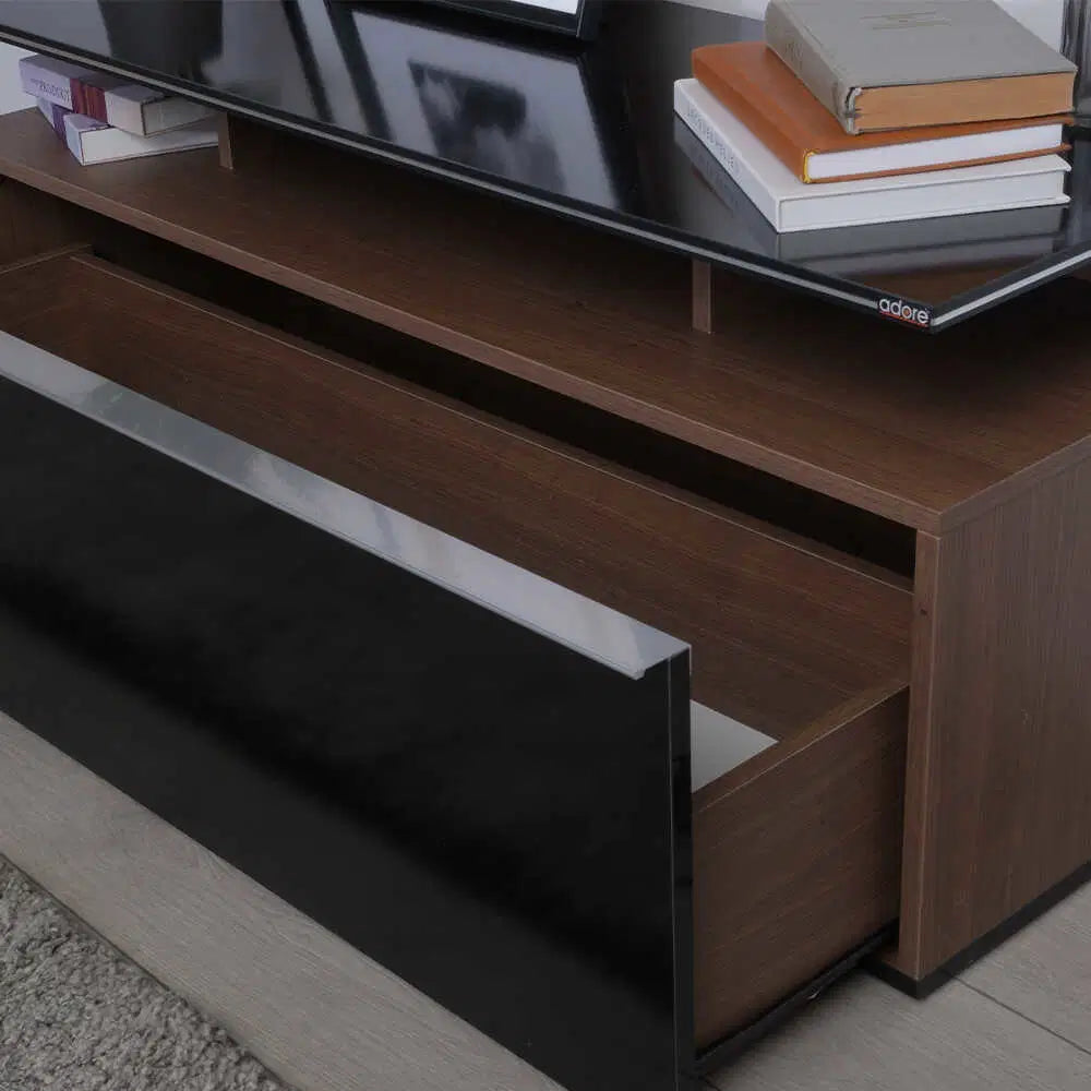 ADORE Vision Çekmeceli Tv Sehpası - Sonoma-Parlak Lake Siyah 117x48x40 cm