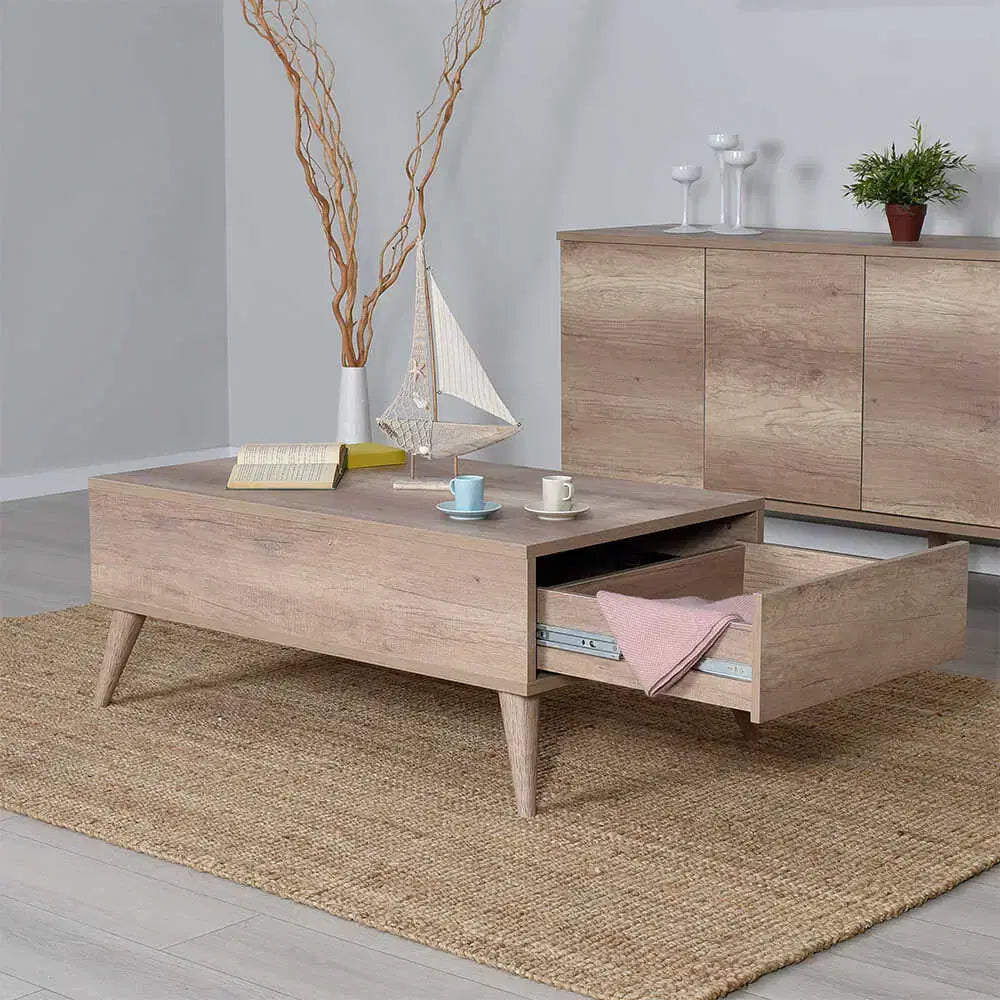 ADORE Retro Dikdörtgen Orta Sehpa - Açık Ceviz (Tori) 110x45x65 cm
