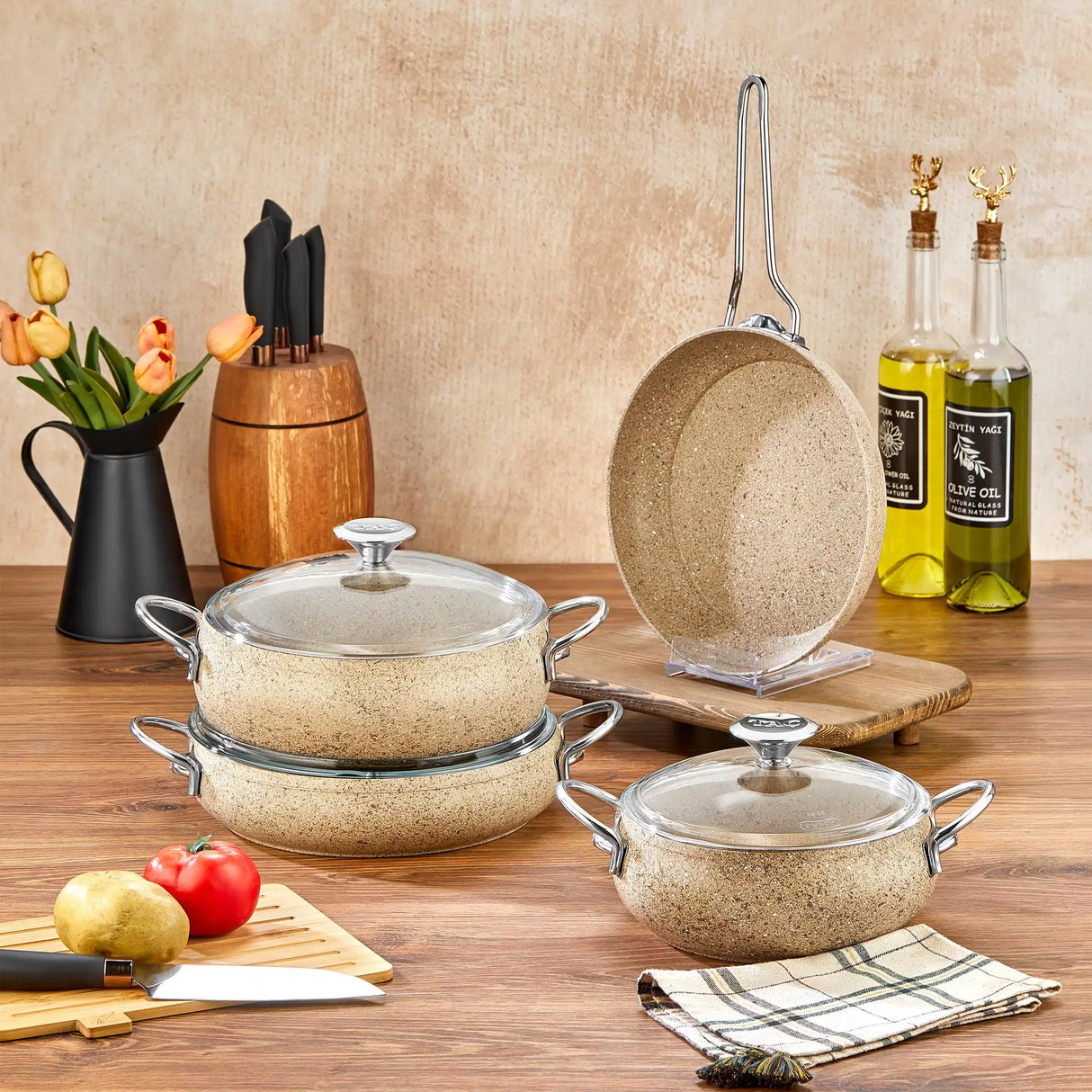 TAC EV MasterCook Tombik Cappicuno Metal Sapli Tencere Seti - 7 Parça