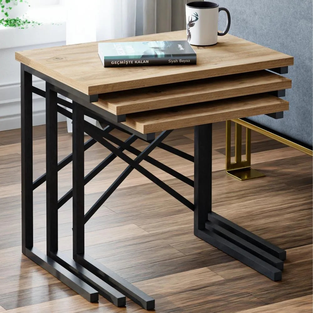 FLYMOB Ceramical Metal Ayaklı X Eco Zigon Sehpa - Atlantik Çam