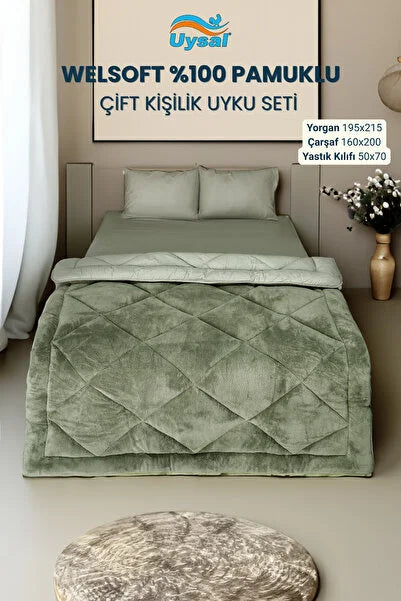 UYSAL WELSOFT AKFİL ÇİFT KİŞİLİK UYKU SETİ 195x215 YEŞİL