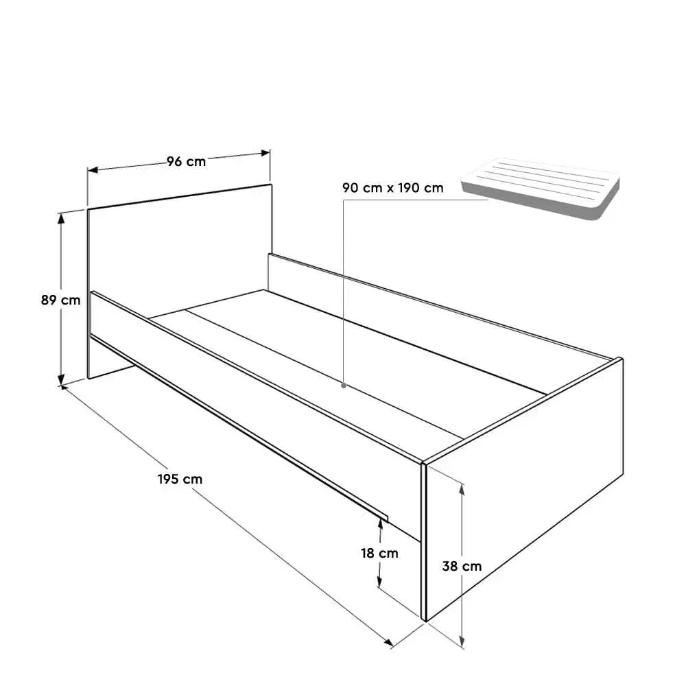 ADORE Trendline Tek Kişilik Karyola-Mat Beyaz 96x89x195 cm (GxYxD)