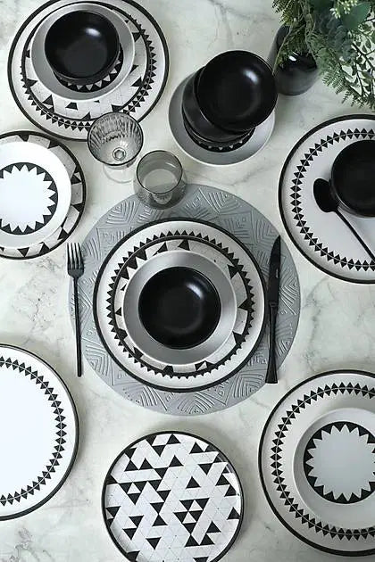 KERAMIKA Keraart Black Pattern Nordic Yemek Takımı 24 Parça 6 Kişilik 21478