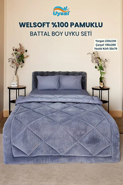 UYSAL WELSOFT AKFİL BATTAL BOY UYKU SETİ 220x240 ANTRASİT