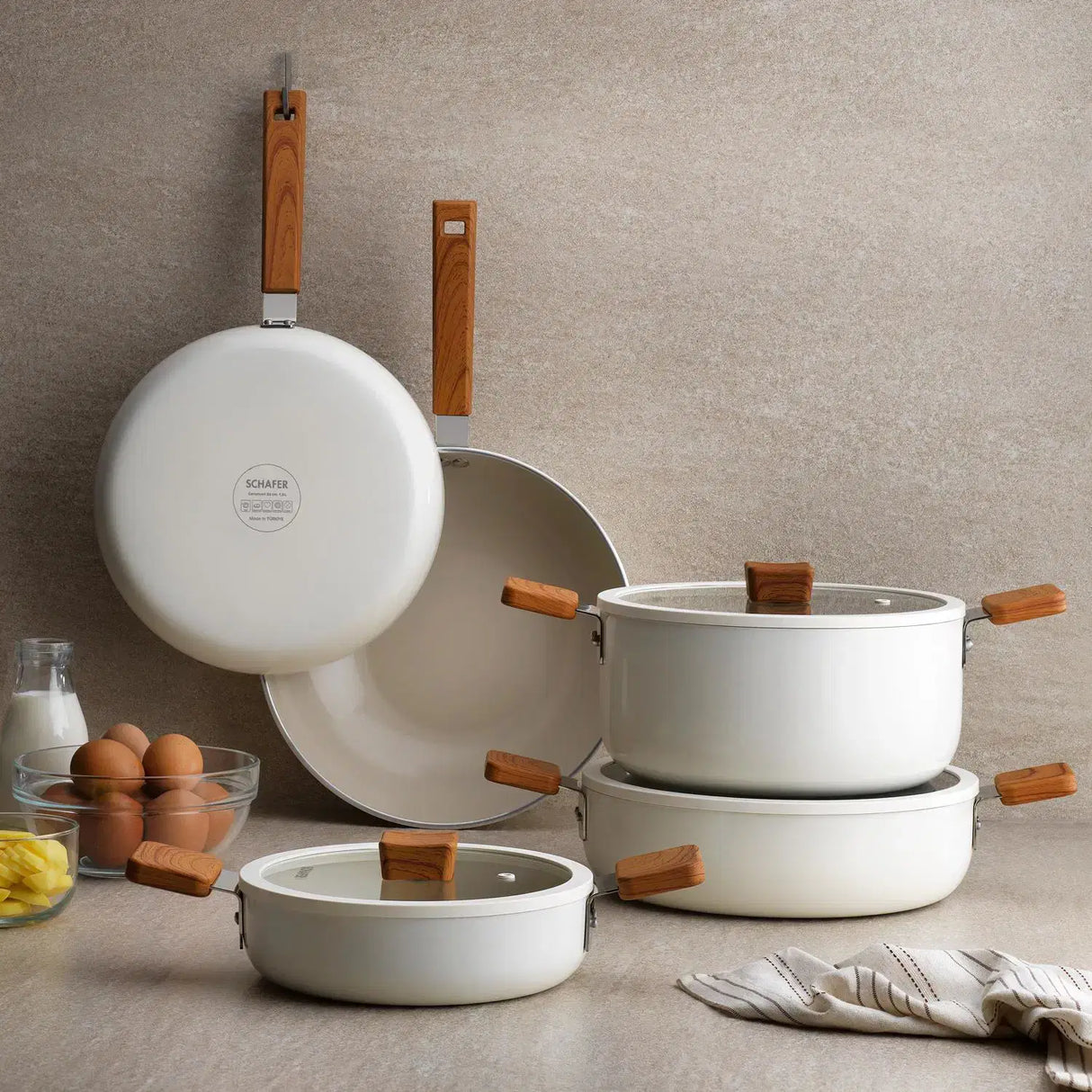 SCHAFER Ceramoni Seramik Basık Krem Tencere - 30cm