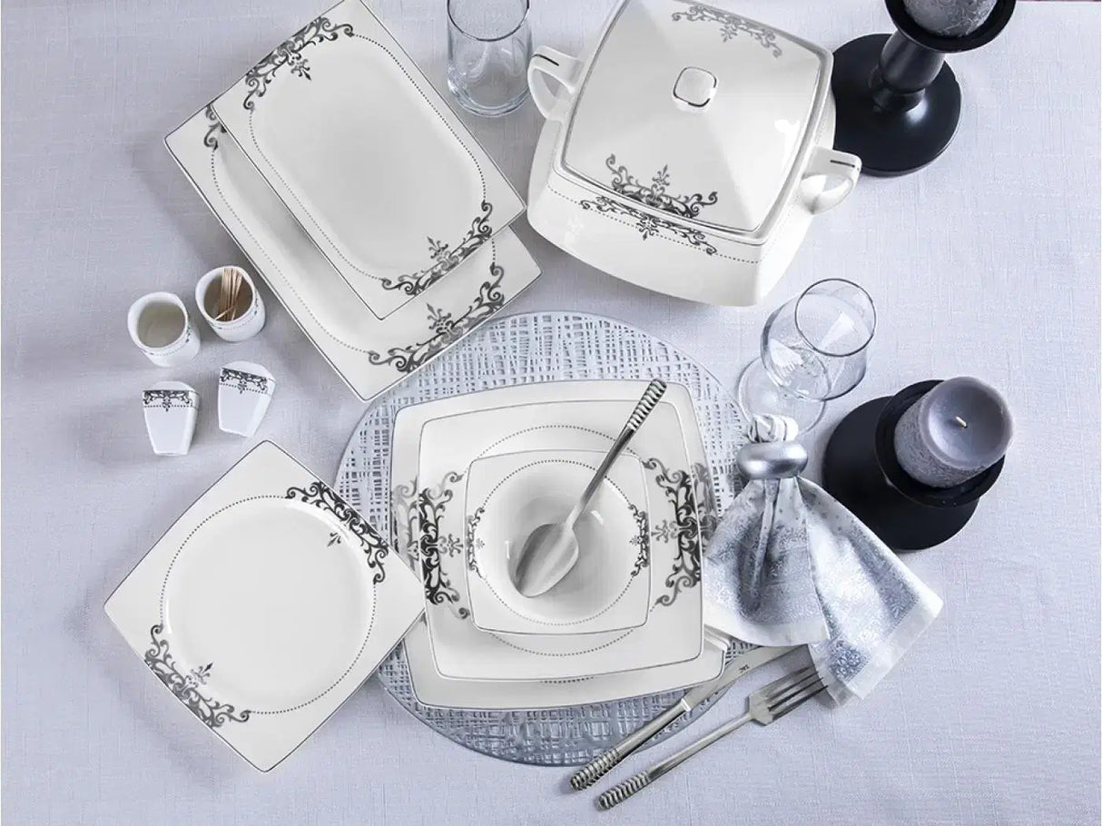TAC EV Real Bone Harem 12 Kişilik Yemek Takımı Platin - 60 Parça