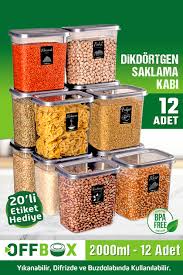 OFFBOX 12 Adet 24 Parça 2 Litre Dikdörtgen Erzak Bakliyat Saklama Kabı Seti 20 E