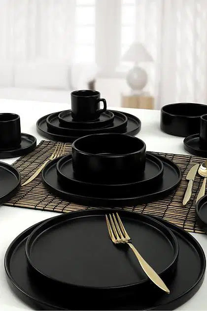 KERAMIKA Mat Siyah Stackable Yemek/Kahvaltı Takımı 20 Parça 4 Kişilik