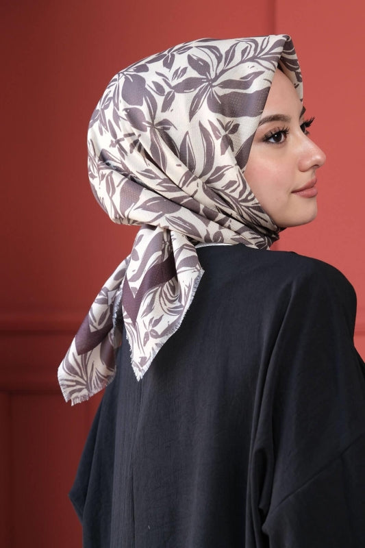 Afvente - Floral Desen Bej Pamuk Eşarp