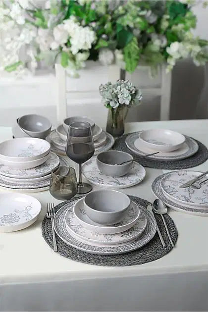 KERAMIKA Keraart Silver Bloom Yemek Takımı 24 Parça 6 Kişilik 21469-70-71