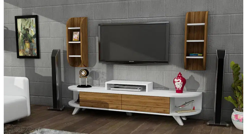 FLYMOB Aral Ceviz beyaz Tv Ünitesi