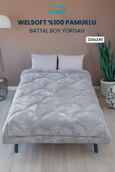 UYSAL WELSOFT AKFİL MİDYE DESEN BATTAL BOY YORGAN GRİ 220x240