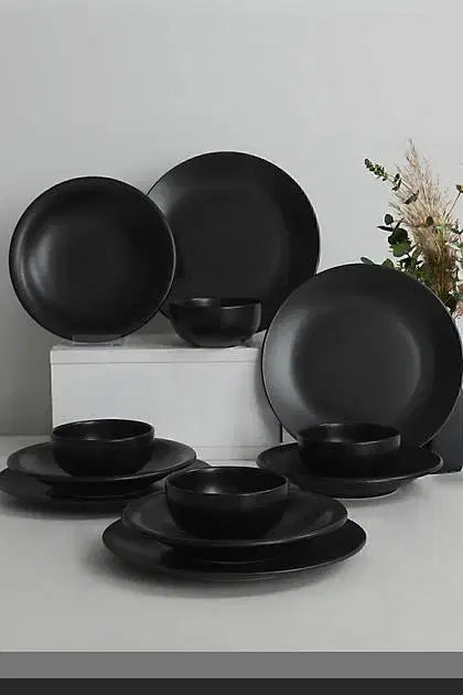 KERAMIKA Ege Mat Siyah Yemek Takımı 12 Parça 4 Kişilik