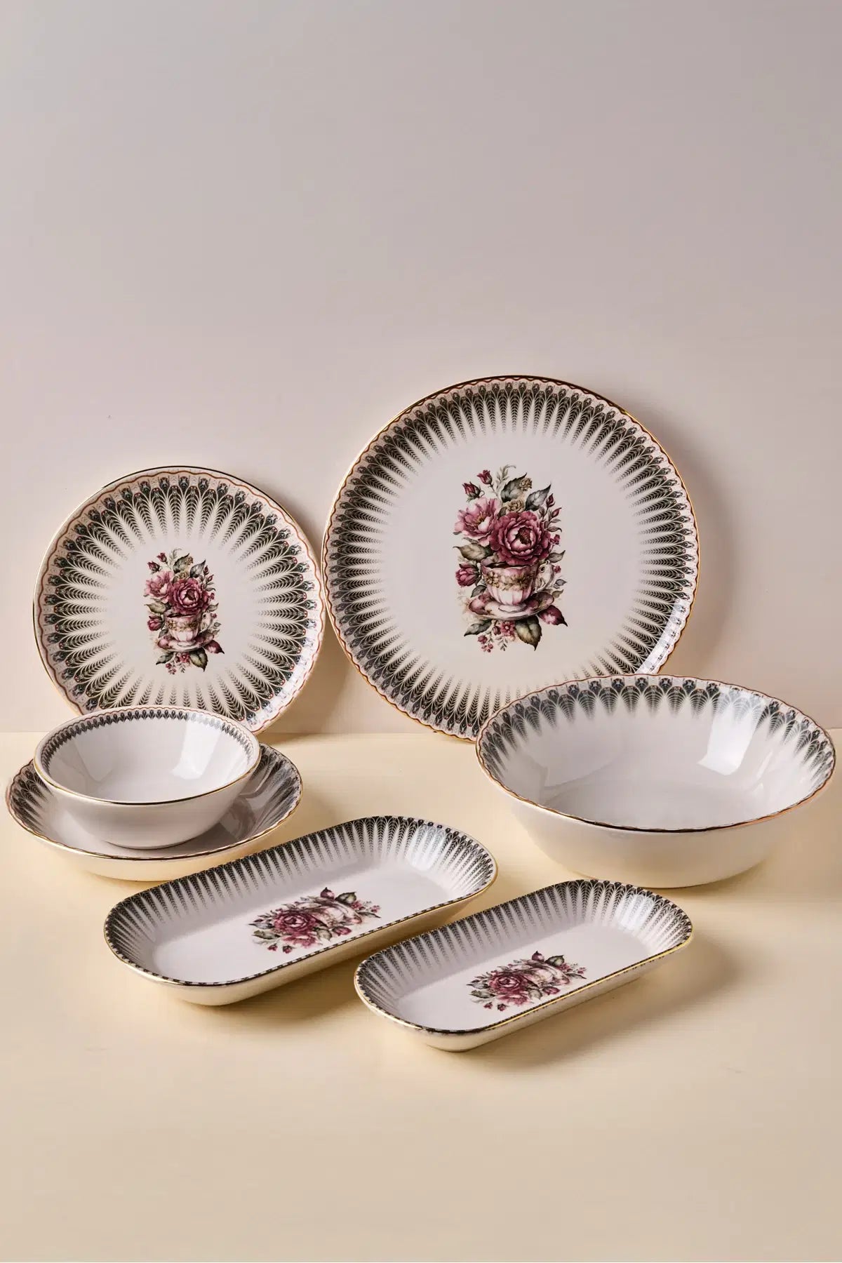 PEROTTI Antique Altin Yaldizli Stoneware - 27 Parça Yemek Takimi
