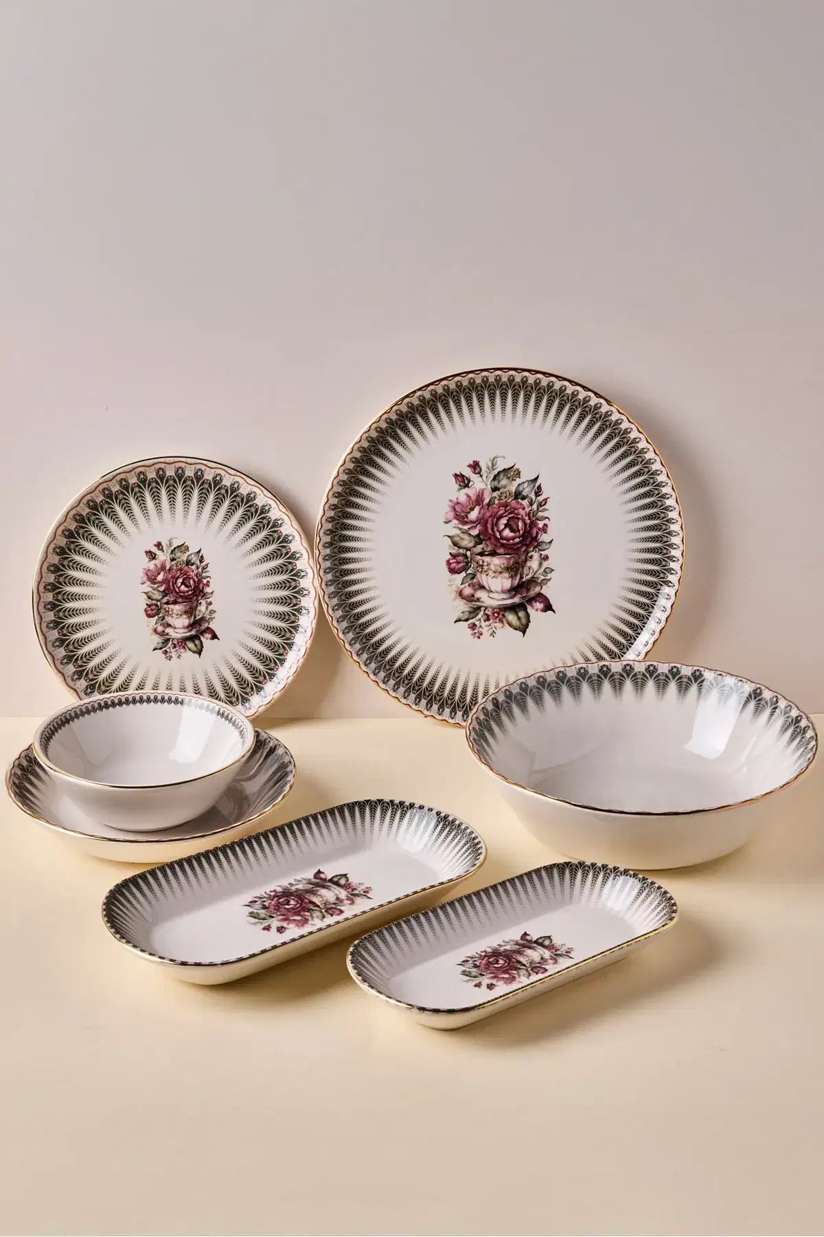 PEROTTI Antique Altin Yaldizli Stoneware - 27 Parça Yemek Takimi