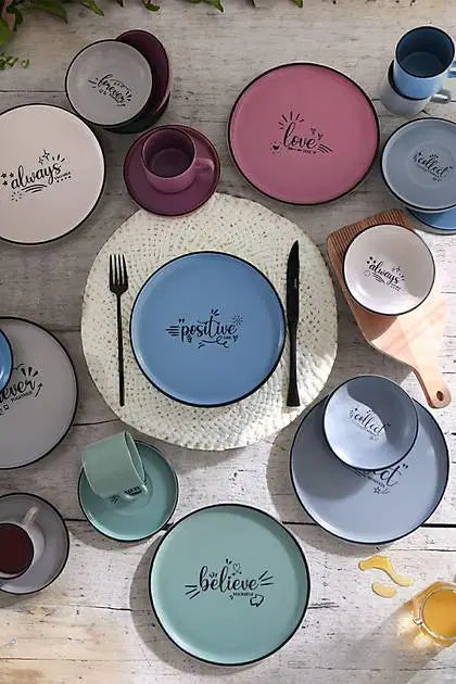 KERAMIKA Keraart Rainbow Motto Kahvaltı Takımı 24 Parça 6 Kişilik