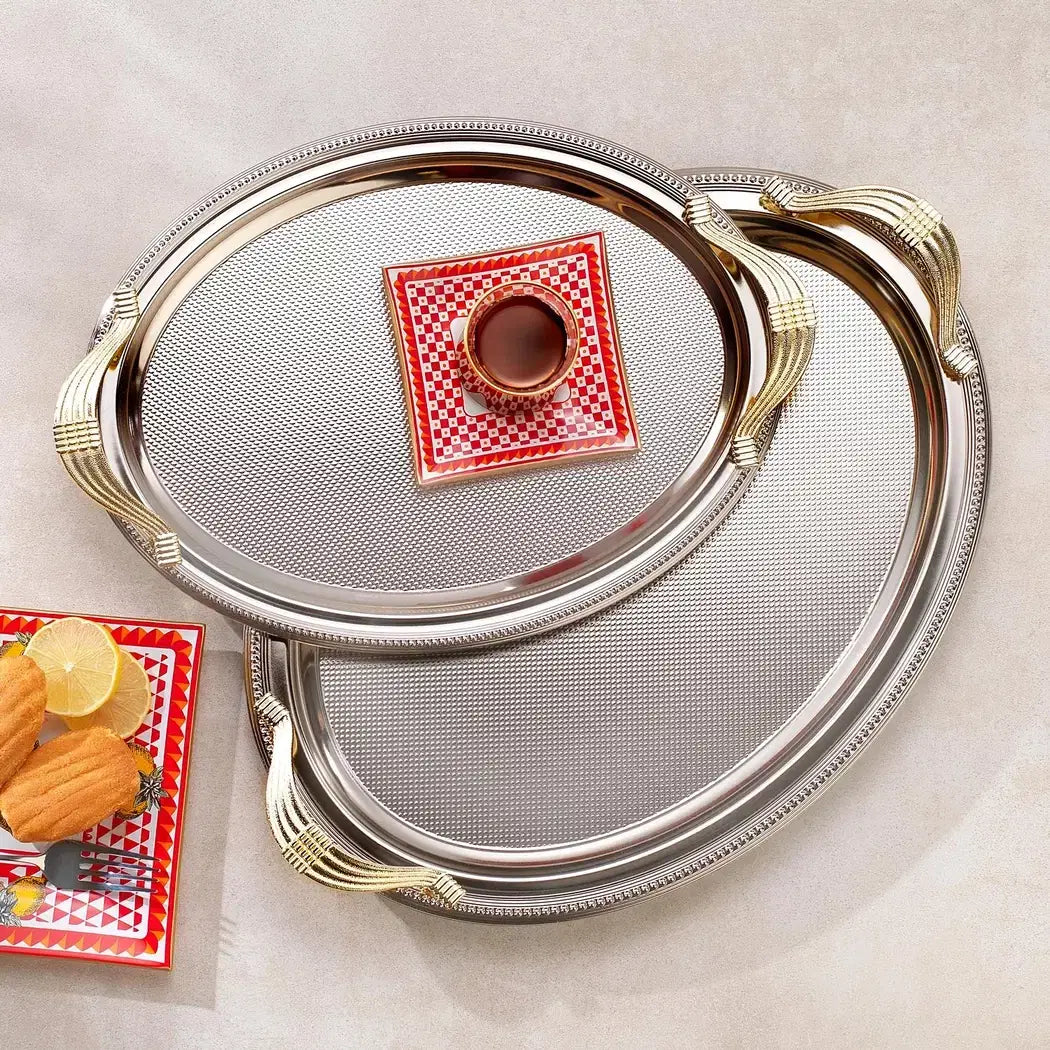 SCHAFER Ela 2'li Oval Çay Tepsisi - Platin 01