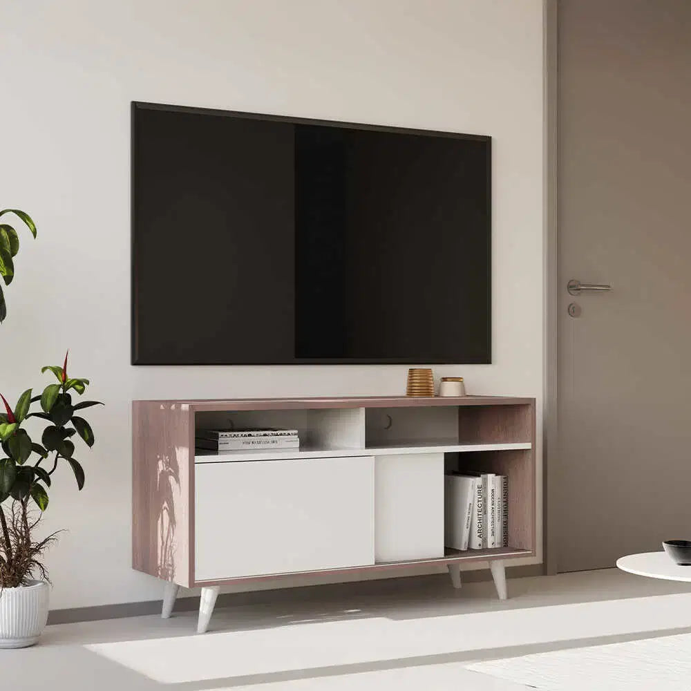 ADORE Retro Slide Tv Sehpası Latte-Mat Lake Beyaz 120x60x40 cm